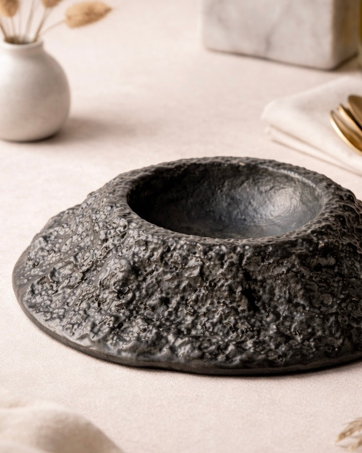Matte Black Crater Art Plate (Set of 1)
