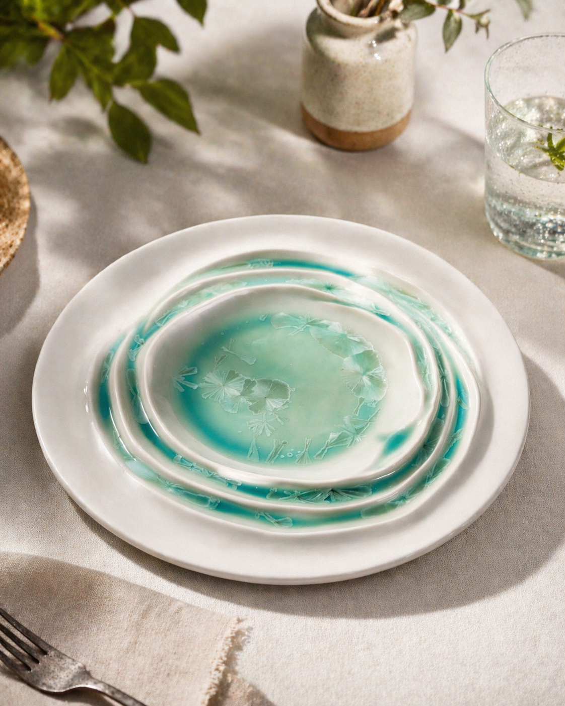 Frosted Veil Ripple Disc Serving Plate (Set of 2)